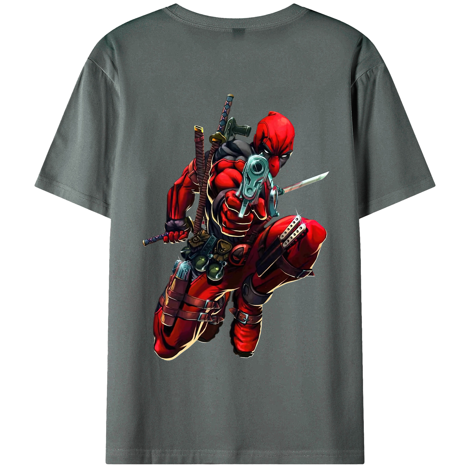 （画像用） Deadpool デッドプール 綿100％ メンズ半袖Tシャツ（バックプリント） 通気性